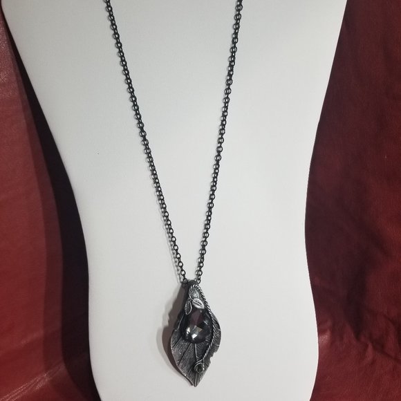 Swarovsk Crystal Maple Leaf Brooch/Necklace - Gray - Picture 3 of 10